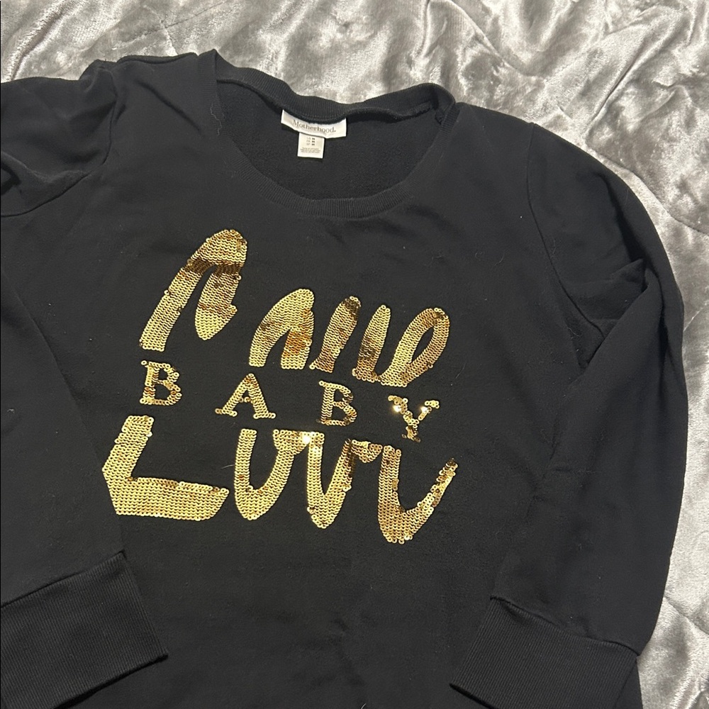 Motherhood Black Tee with Gold 'Baby Luv' Design